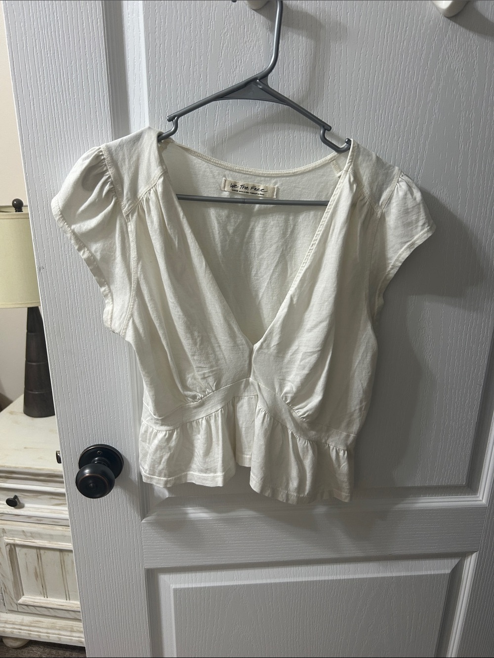 We The Free Cream V-Neck Peplum Top
